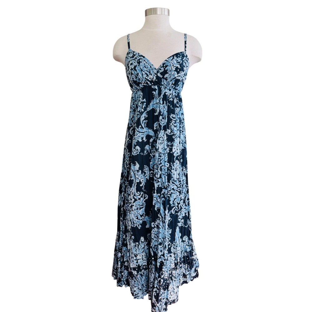 INC international Concepts Wm 2 Blue Sparkle Sequin Tiered Cotton Maxi Dress